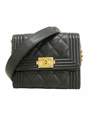 Chanel Wallet on Chain Boy Caviar Leather Black Gold Shoulder Bag